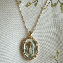 Load image into Gallery viewer, Mother Mary Blue Roses Handpainted Necklace