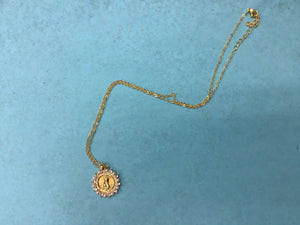 Gold Pearl and Crystal Mary Pendant