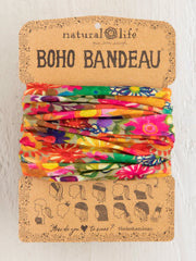 Full Boho Bandeau® Headband - Floral Printed Blue Cream