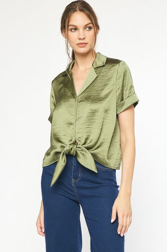 Olive Silky Tie Top