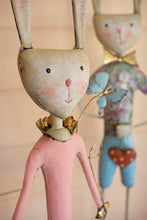Load image into Gallery viewer, Painted Metal Long-Legged Boy and Girl Rabbit