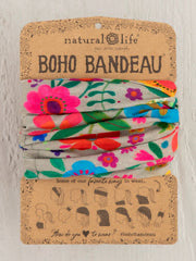 Full Boho Bandeau® Headband - Floral Printed Blue Cream