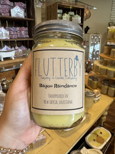 Flutterby 1 Wick Mason Jar Candle- Bayou Raindance