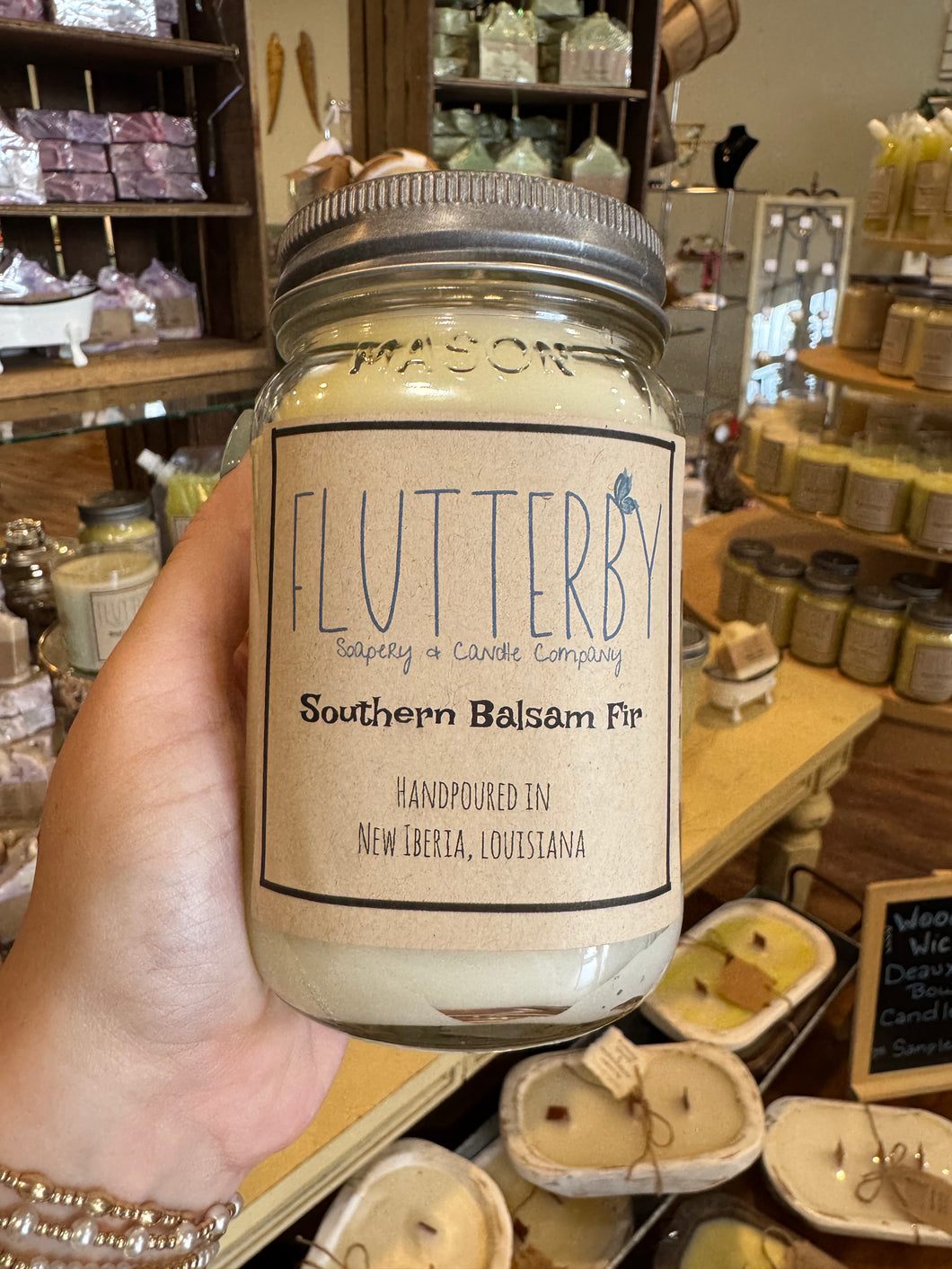 Flutterby 1 Wick Mason Jar Candle- Southern Balsam Fir