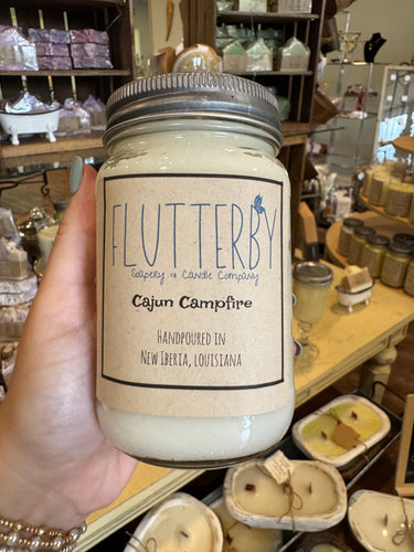 Flutterby 1 Wick Mason Jar Candle- Cajun Campfire