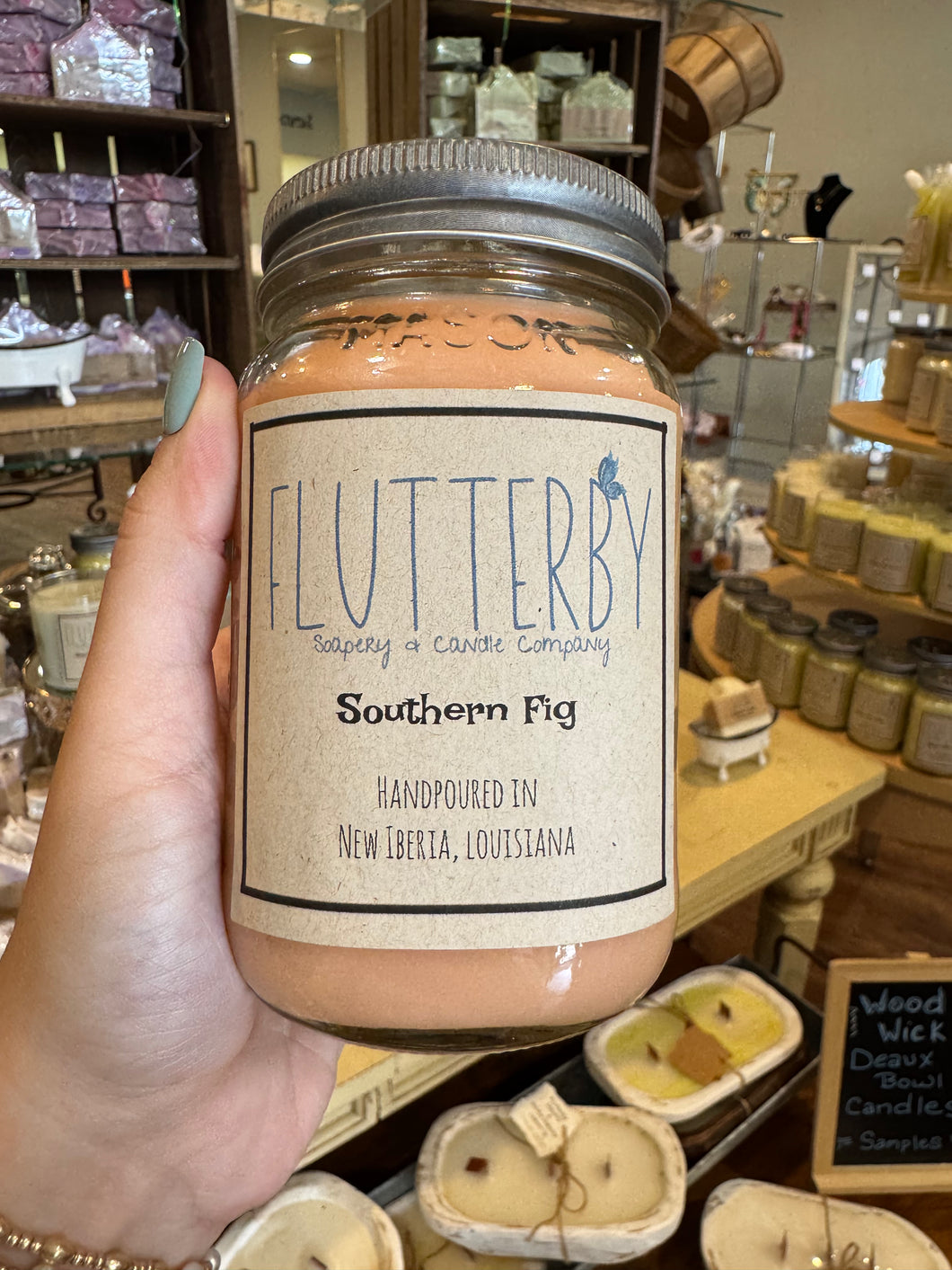 Flutterby 1 Wick Mason Jar Candle- Southern Fig