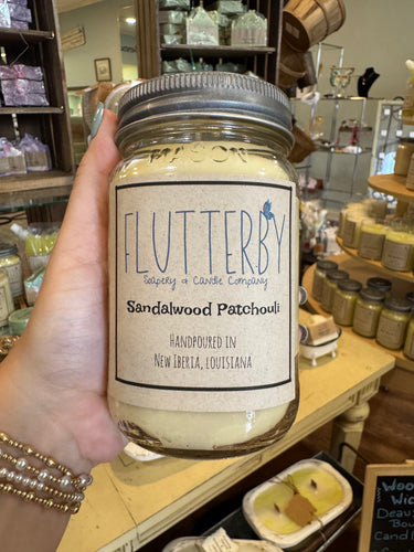 Flutterby 1 Wick Mason Jar Candle- Sandalwood Patchouli