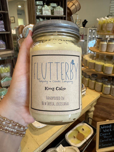 Flutterby 1 Wick Mason Jar Candle- King Cake