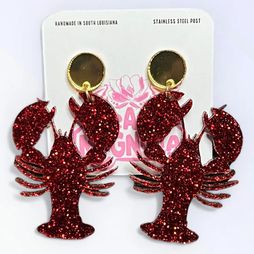 Crawfish Red Glitter Dangle Earrings