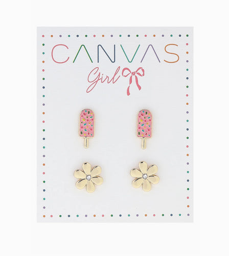 Lena Popsicle & Rhinestone Flower Kid’s Earrings