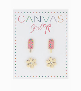 Lena Popsicle & Rhinestone Flower Kid’s Earrings