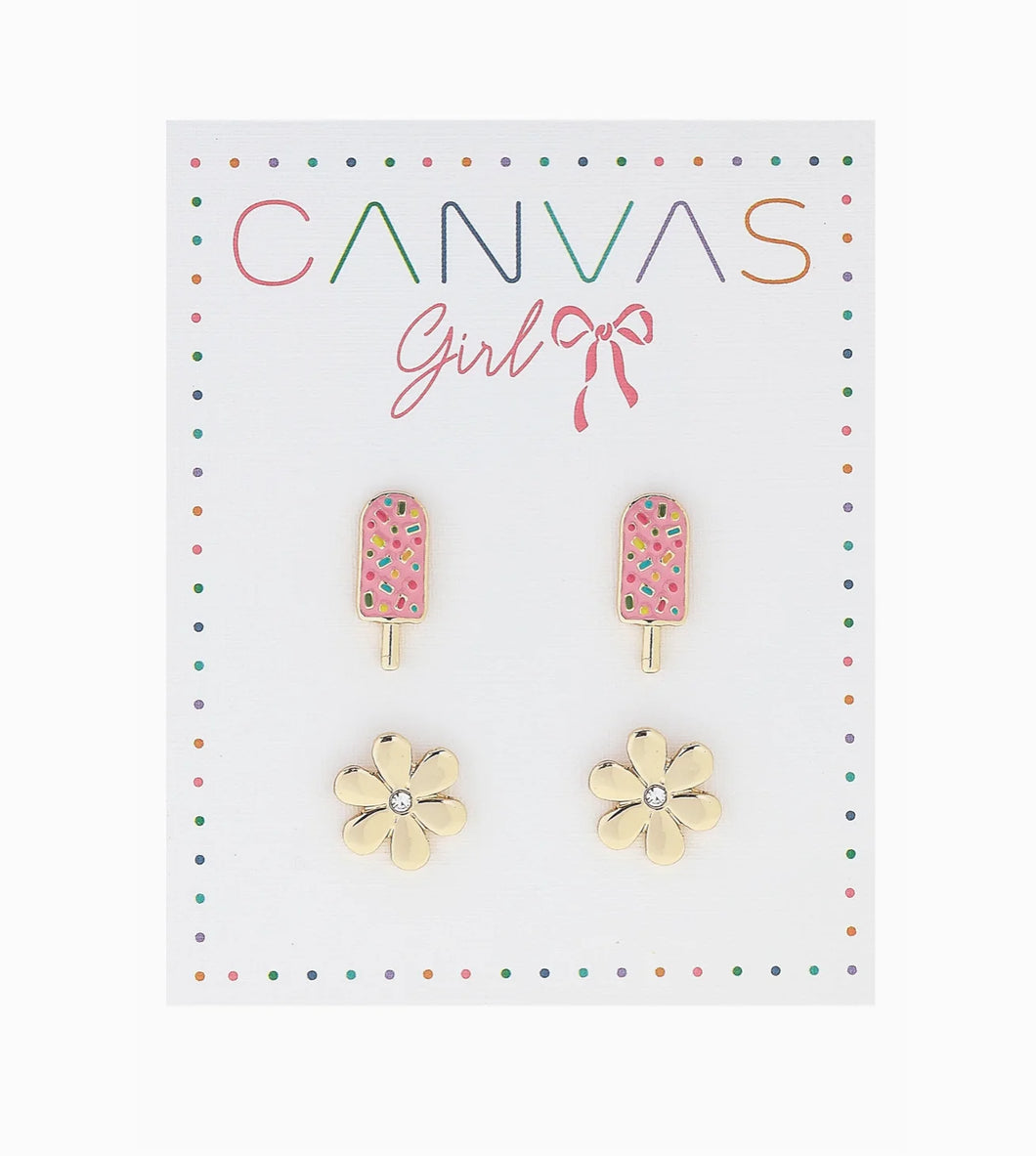 Lena Popsicle & Rhinestone Flower Kid’s Earrings