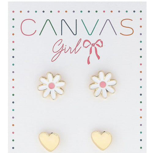 The Scarlett Daisy & Heart Children's Stud Earrings Set