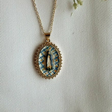 Load image into Gallery viewer, Mary in Gingham Handpainted Necklace
