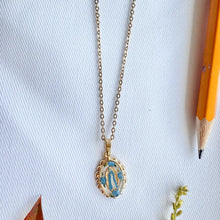 Load image into Gallery viewer, Dainty Our Lady in Blue Roses Handpainted Necklace