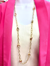 Load image into Gallery viewer, Gold Textured Link Pink Stone Necklace