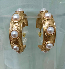 Load image into Gallery viewer, Gold Hoop with Pearl Stone Earrings