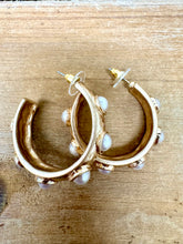 Load image into Gallery viewer, Gold Hoop with Pearl Stone Earrings