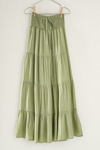 Smocked Tiered Long Skirt