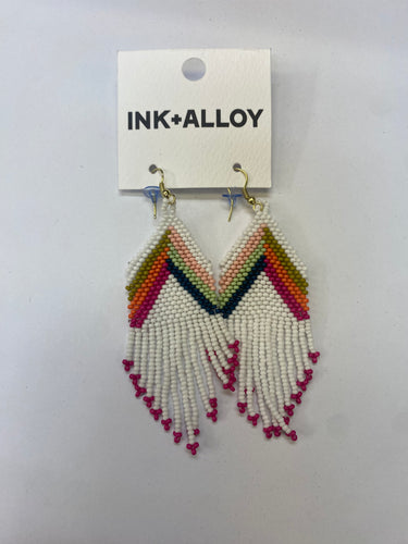 Ink and Alloy Pastel White Beaded Earrings